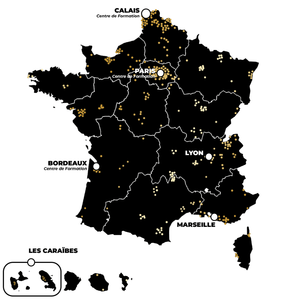Carte des Formations barber apportées au gens en France
